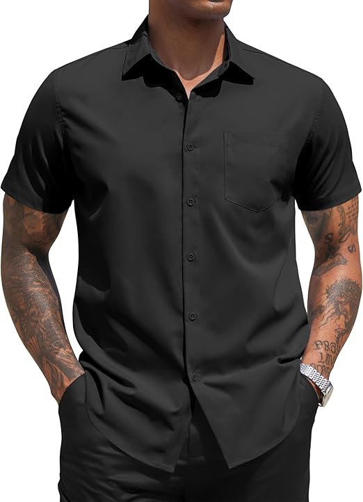 COOFANDY Men's Dress Shirts Short Sleeve Business Casual Regular Fit Button Down Shirts with Pocket S-XXL