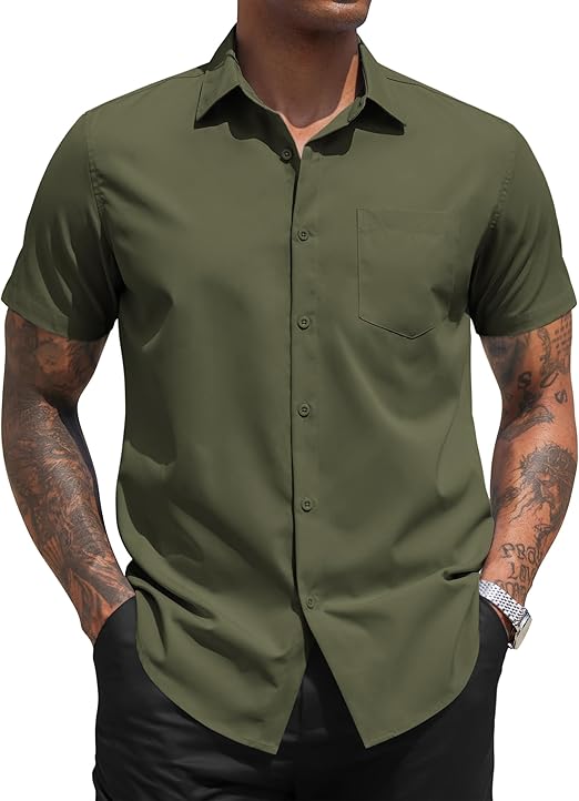 COOFANDY Men's Dress Shirts Short Sleeve Business Casual Regular Fit Button Down Shirts with Pocket S-XXL