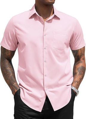 COOFANDY Men's Dress Shirts Short Sleeve Business Casual Regular Fit Button Down Shirts with Pocket S-XXL