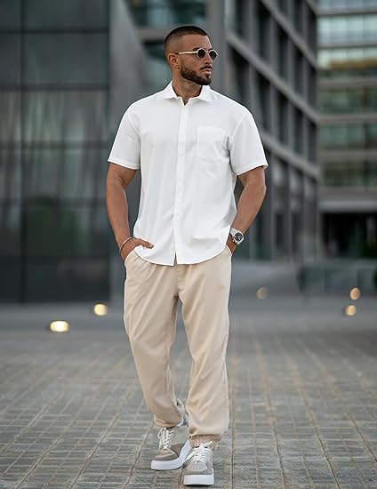 COOFANDY Men's Dress Shirts Short Sleeve Business Casual Regular Fit Button Down Shirts with Pocket S-XXL