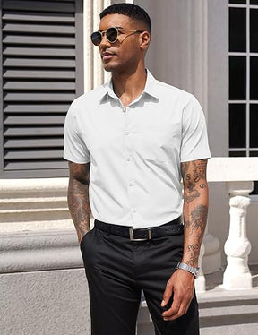 COOFANDY Men's Dress Shirts Short Sleeve Business Casual Regular Fit Button Down Shirts with Pocket S-XXL