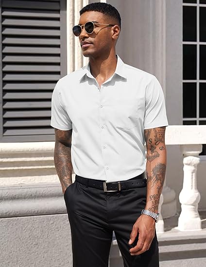 COOFANDY Men's Dress Shirts Short Sleeve Business Casual Regular Fit Button Down Shirts with Pocket S-XXL