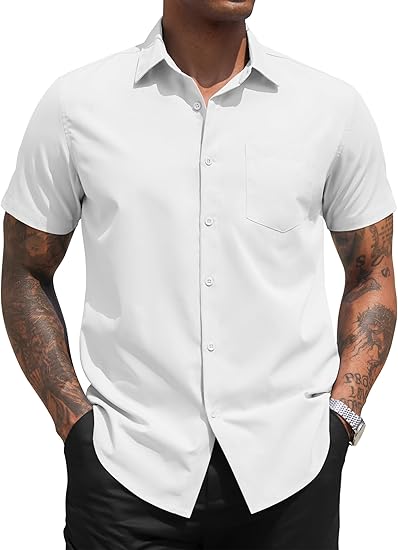 COOFANDY Men's Dress Shirts Short Sleeve Business Casual Regular Fit Button Down Shirts with Pocket S-XXL