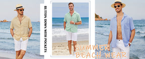 COOFANDY Mens Casual Short Sleeve Button Down Shirts Cuban Linen Textured Shirt Summer Beach Wear S-XXXL