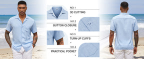 COOFANDY Mens Casual Short Sleeve Button Down Shirts Cuban Linen Textured Shirt Summer Beach Wear S-XXXL