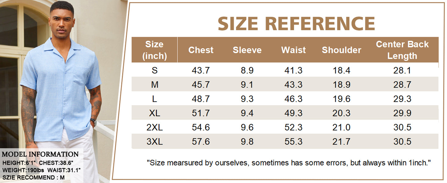 COOFANDY Mens Casual Short Sleeve Button Down Shirts Cuban Linen Textured Shirt Summer Beach Wear S-XXXL