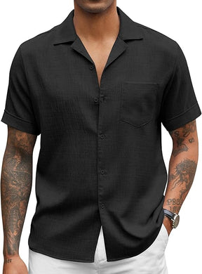 COOFANDY Mens Casual Short Sleeve Button Down Shirts Cuban Linen Textured Shirt Summer Beach Wear S-XXXL