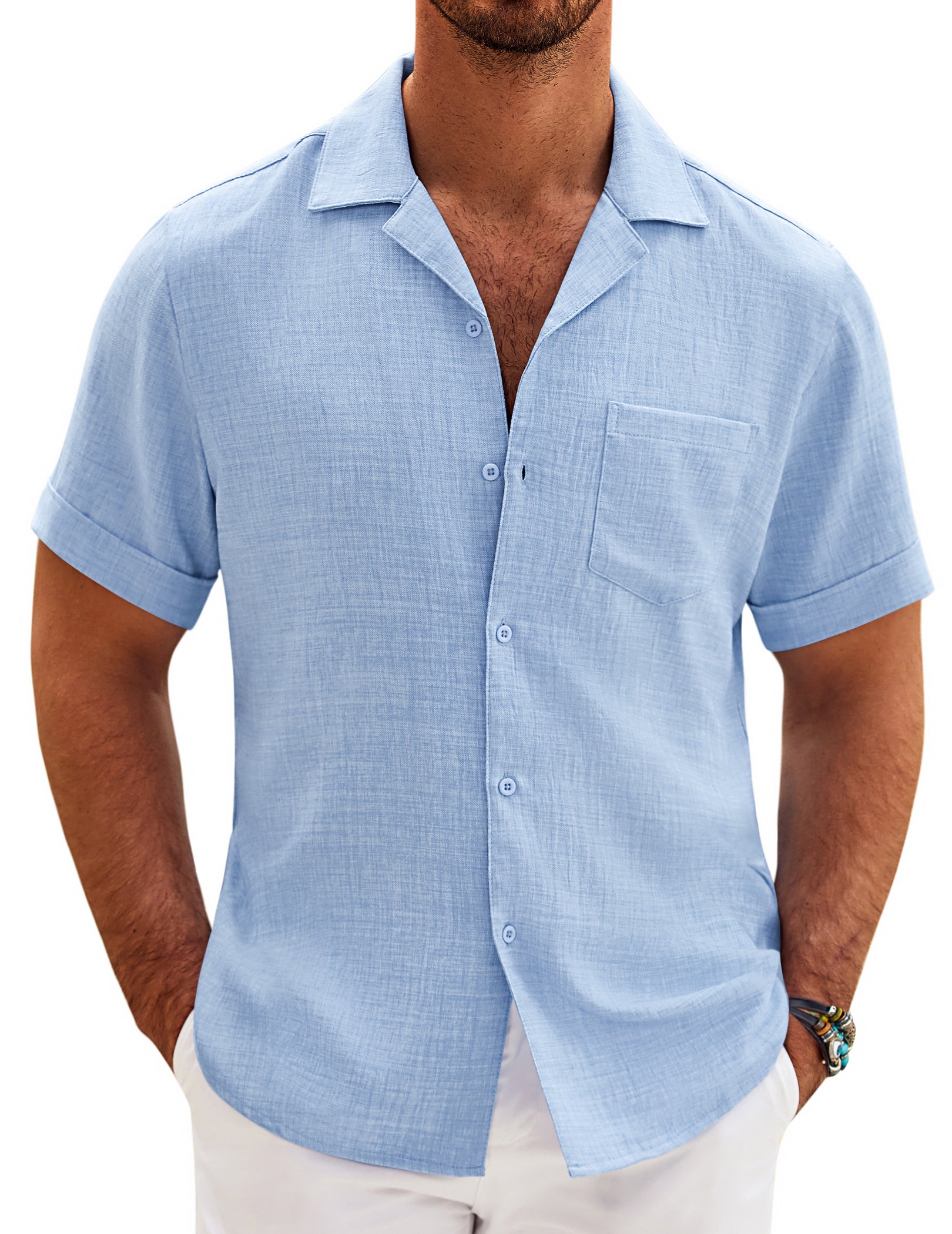 COOFANDY Mens Casual Short Sleeve Button Down Shirts Cuban Linen Textured Shirt Summer Beach Wear S-XXXL