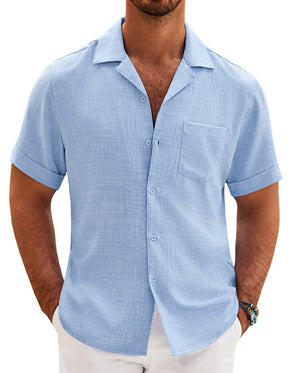 COOFANDY Mens Casual Short Sleeve Button Down Shirts Cuban Linen Textured Shirt Summer Beach Wear S-XXXL