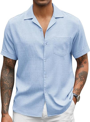 COOFANDY Mens Casual Short Sleeve Button Down Shirts Cuban Linen Textured Shirt Summer Beach Wear S-XXXL