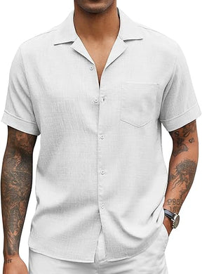 COOFANDY Mens Casual Short Sleeve Button Down Shirts Cuban Linen Textured Shirt Summer Beach Wear S-XXXL