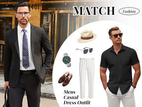 COOFANDY Mens Short Sleeve Button Down Shirts Casual Dress Shirts for Men Summer Untucked Shirts with Pocket