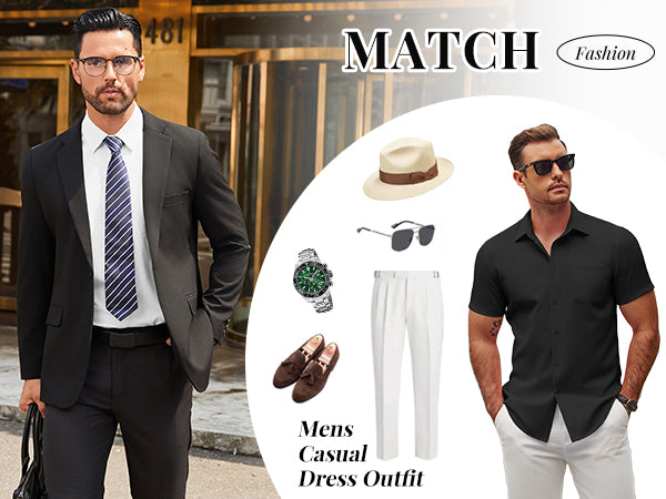 COOFANDY Mens Short Sleeve Button Down Shirts Casual Dress Shirts for Men Summer Untucked Shirts with Pocket
