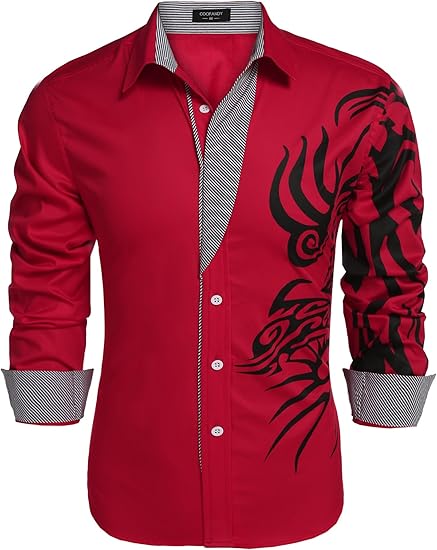 COOFANDY Men's Print Button Down Dress Shirt Fashion Long Sleeve Casual Shirts S-XXXL