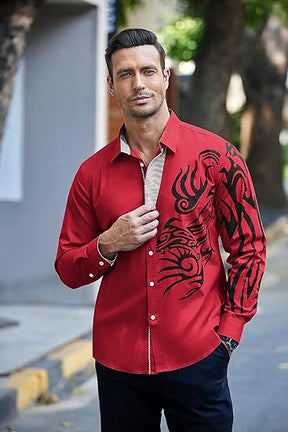 COOFANDY Men's Print Button Down Dress Shirt Fashion Long Sleeve Casual Shirts S-XXXL