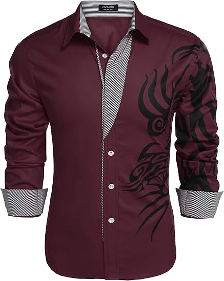 COOFANDY Men's Print Button Down Dress Shirt Fashion Long Sleeve Casual Shirts S-XXXL
