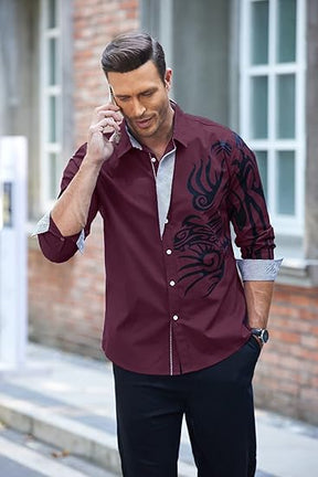 COOFANDY Men's Print Button Down Dress Shirt Fashion Long Sleeve Casual Shirts S-XXXL