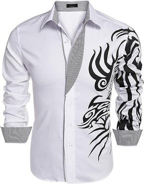 COOFANDY Men's Print Button Down Dress Shirt Fashion Long Sleeve Casual Shirts S-XXXL
