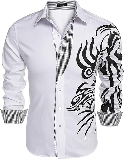 COOFANDY Men's Print Button Down Dress Shirt Fashion Long Sleeve Casual Shirts S-XXXL
