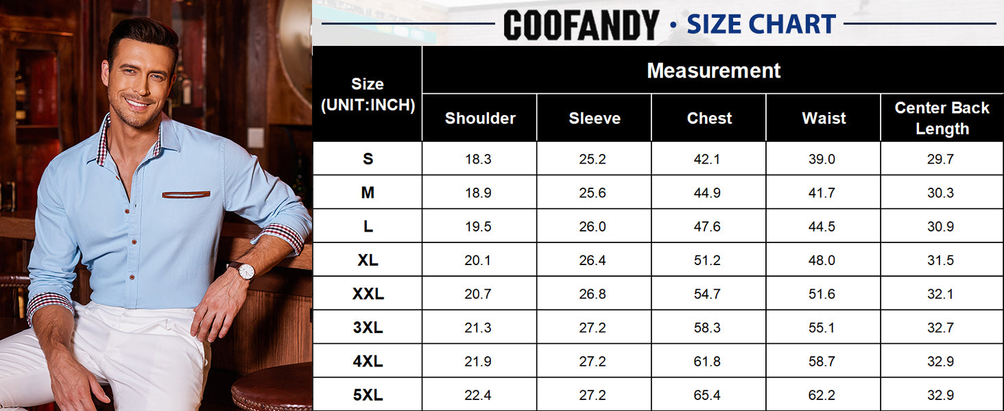 COOFANDY Men's Casual Dress Shirt Button Down Shirts Long-Sleeve Plaid Collar Denim Work Shirt S-5XL