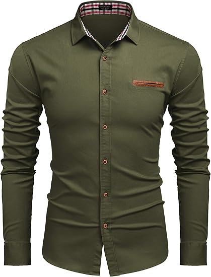 COOFANDY Men's Casual Dress Shirt Button Down Shirts Long-Sleeve Plaid Collar Denim Work Shirt S-5XL