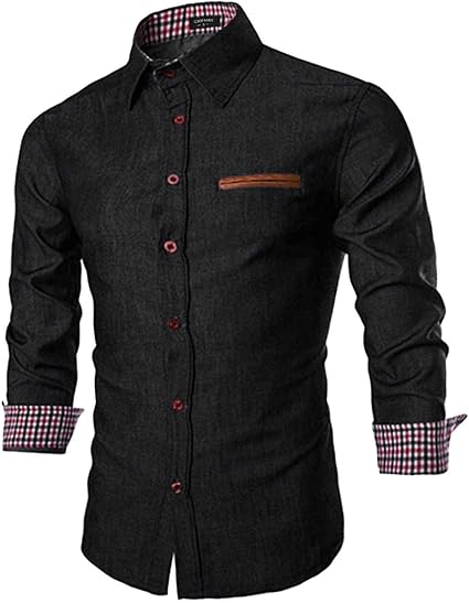 COOFANDY Men's Casual Dress Shirt Button Down Shirts Long-Sleeve Plaid Collar Denim Work Shirt S-5XL