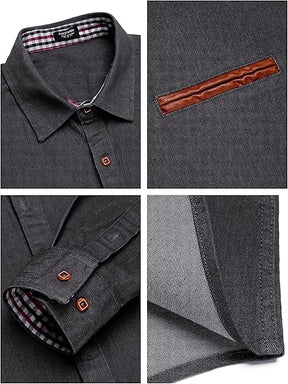 COOFANDY Men's Casual Dress Shirt Button Down Shirts Long-Sleeve Plaid Collar Denim Work Shirt S-5XL