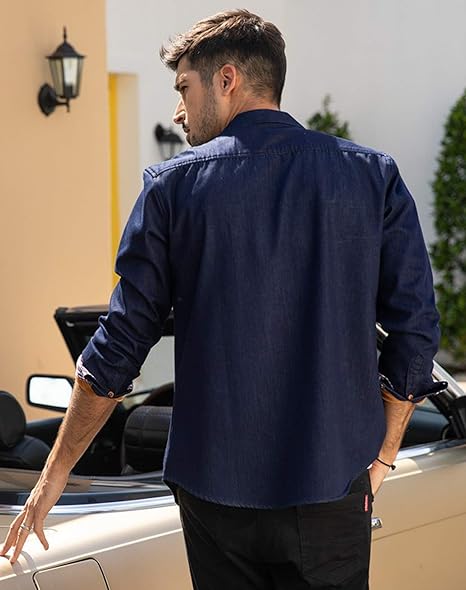 COOFANDY Men's Casual Dress Shirt Button Down Shirts Long-Sleeve Plaid Collar Denim Work Shirt S-5XL