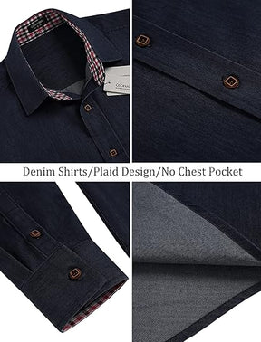 COOFANDY Men's Casual Dress Shirt Button Down Shirts Long-Sleeve Plaid Collar Denim Work Shirt S-5XL