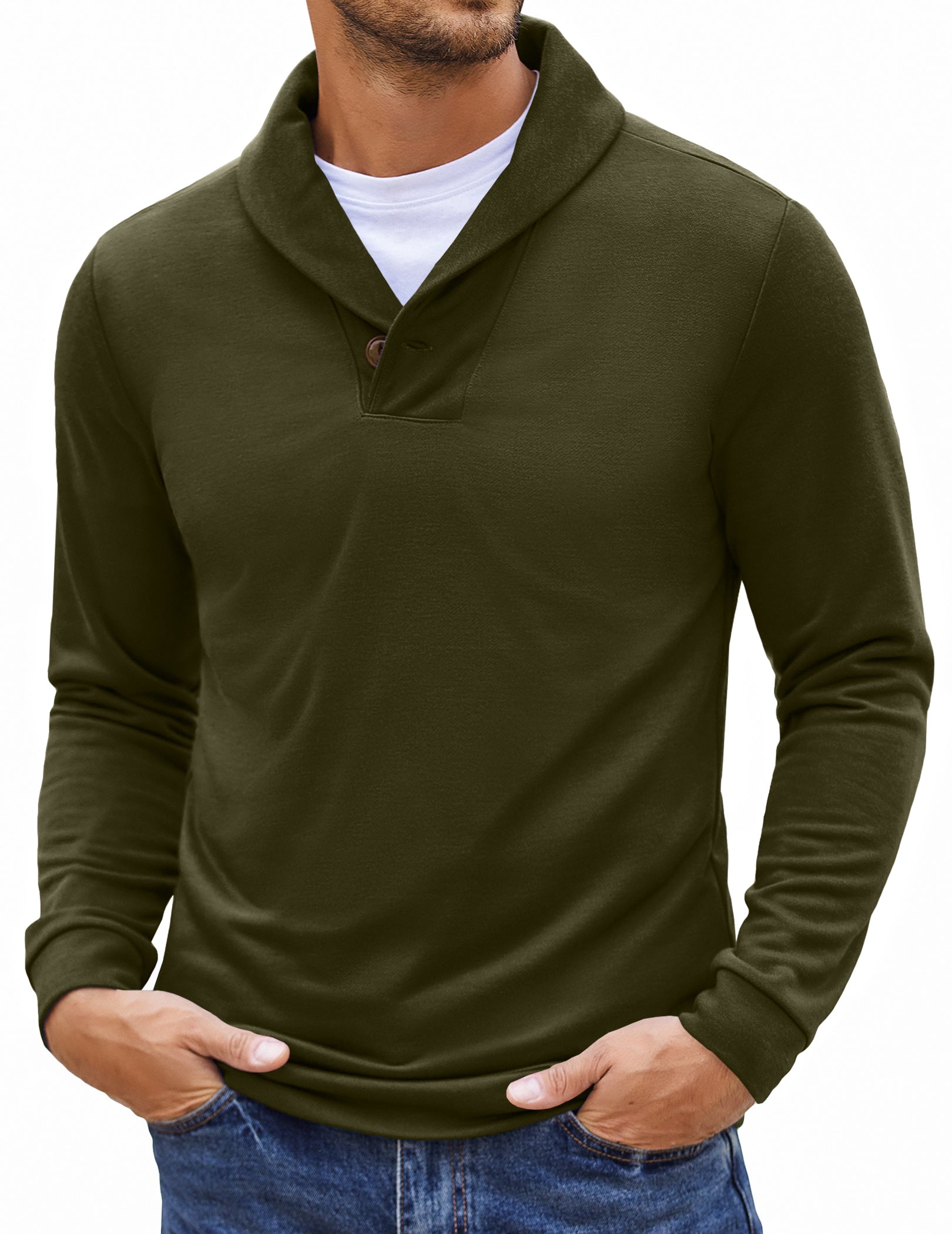 COOFANDY Men's Fashion Shawl Collar Pullover Casual Long Sleeve Knitted Sweater Sweatshirts
