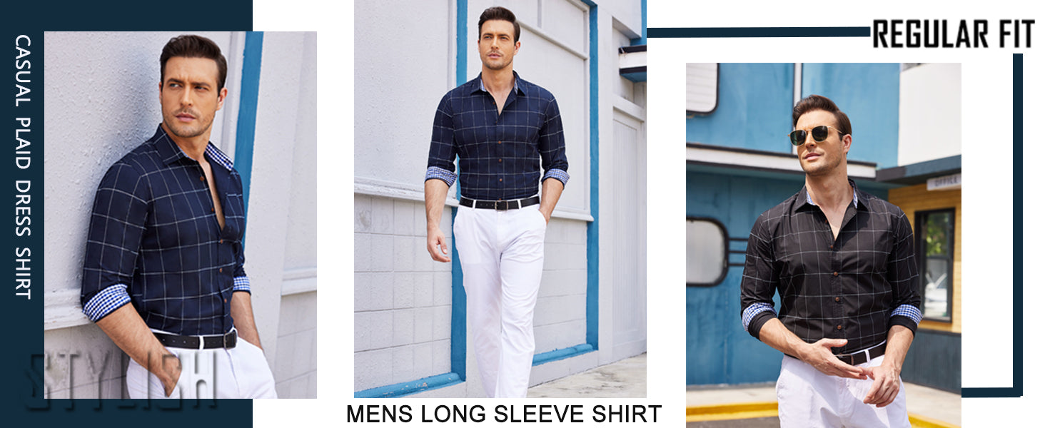 COOFANDY Mens Plaid Dress Shirt Long Sleeve Business Casual Regular Fit Button Down Shirts S-XXL