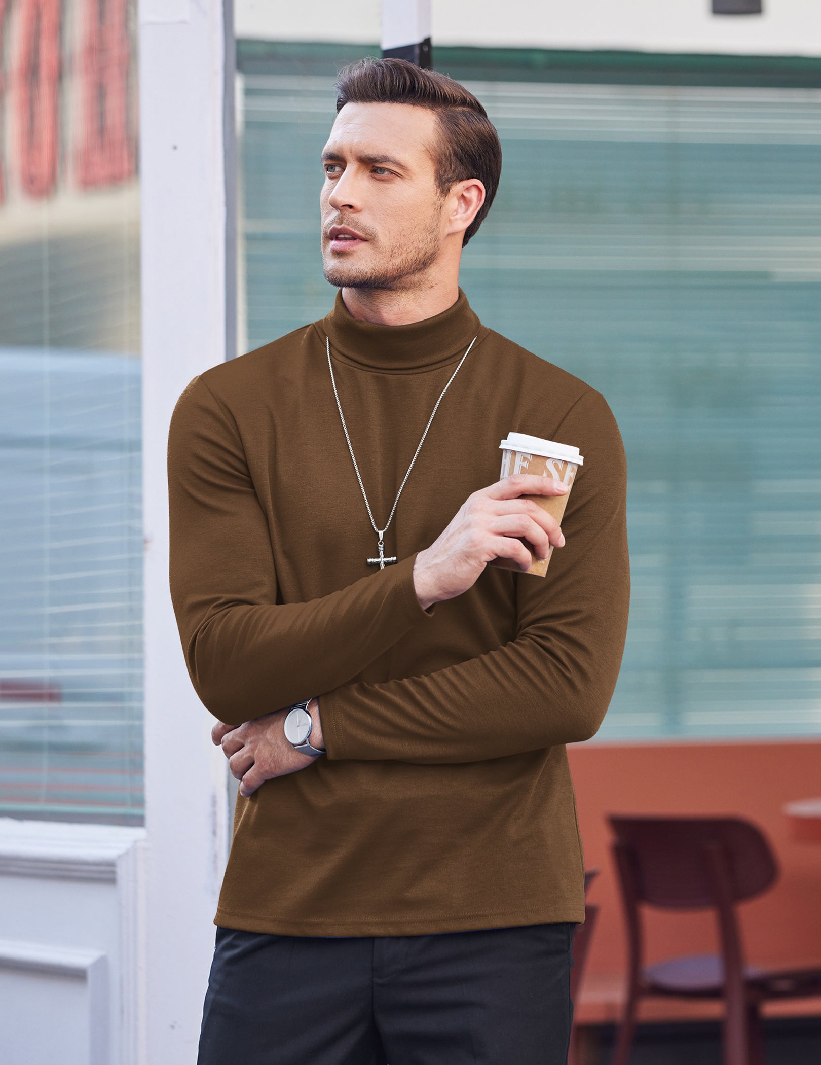COOFANDY Men's Slim Fit Basic Turtleneck Long Sleeve Lightweight Pullover Sweaters Casual Knitted Tops