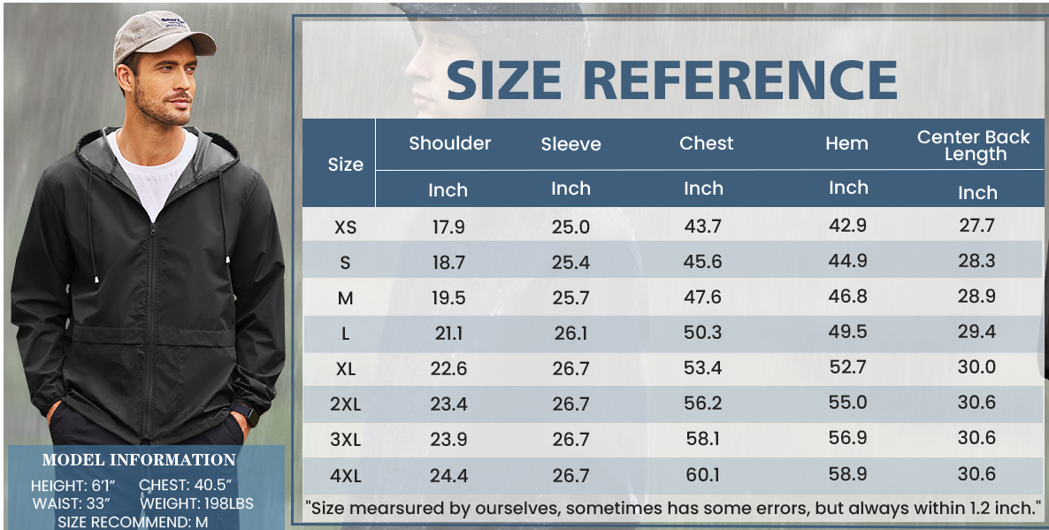 COOFANDY Mens Packable Rain Jacket Lightweight Waterproof Raincoat with Hood Outdoor Rain Gear Travel Hiking Cycling S-XXXL