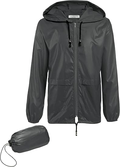 COOFANDY Mens Packable Rain Jacket Lightweight Waterproof Raincoat with Hood Outdoor Rain Gear Travel Hiking Cycling S-XXXL