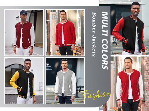 COOFANDY Men's Fashion Varsity Jacket Causal Slim Fit Cotton Letterman Baseball Bomber Jackets M-L
