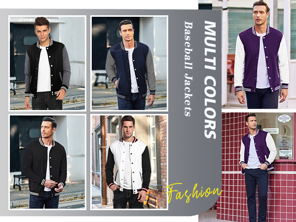 COOFANDY Men's Fashion Varsity Jacket Causal Slim Fit Cotton Letterman Baseball Bomber Jackets M-L