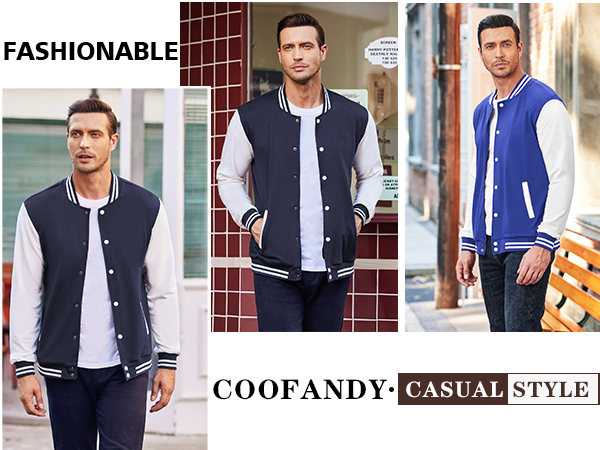COOFANDY Men's Fashion Varsity Jacket Causal Slim Fit Cotton Letterman Baseball Bomber Jackets M-L