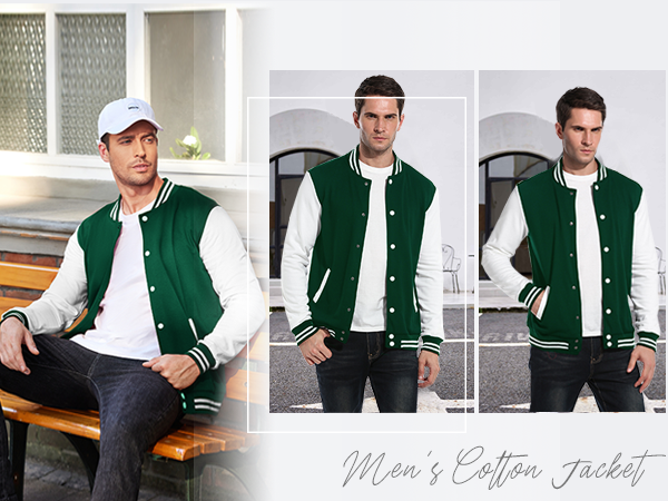 COOFANDY Men's Fashion Varsity Jacket Causal Slim Fit Cotton Letterman Baseball Bomber Jackets M-L