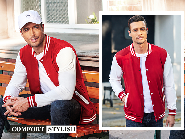 COOFANDY Men's Fashion Varsity Jacket Causal Slim Fit Cotton Letterman Baseball Bomber Jackets M-L