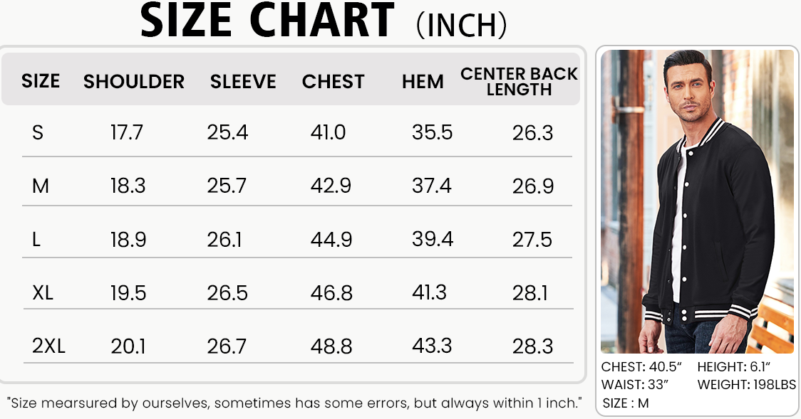 COOFANDY Men's Fashion Varsity Jacket Causal Slim Fit Cotton Letterman Baseball Bomber Jackets M-L