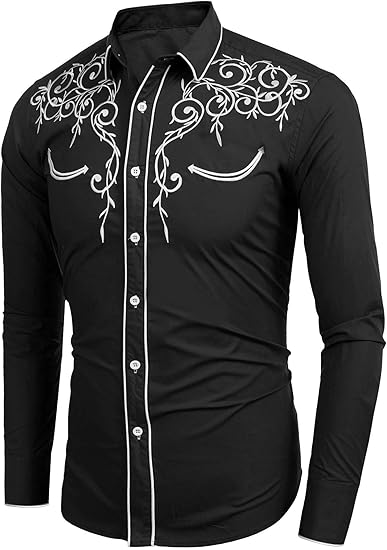 COOFANDY Men's Western Cowboy Shirts Long Sleeve Embroidered Shirt Slim Fit Casual Button Down Shirts S-XXL