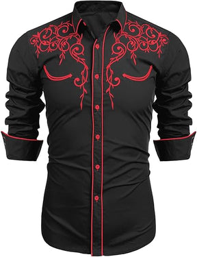 COOFANDY Men's Western Cowboy Shirts Long Sleeve Embroidered Shirt Slim Fit Casual Button Down Shirts S-XXL