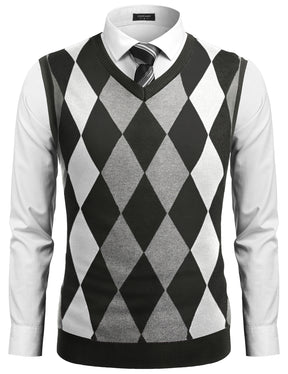 COOFANDY Men's Sleeveless V Neck Pullover Sweater Slim Fit Casual Argyle Sweater Vest