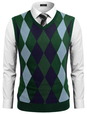 COOFANDY Men's Sleeveless V Neck Pullover Sweater Slim Fit Casual Argyle Sweater Vest