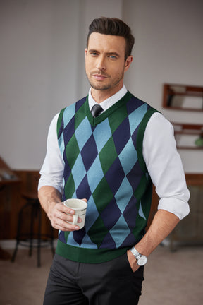 COOFANDY Men's Sleeveless V Neck Pullover Sweater Slim Fit Casual Argyle Sweater Vest