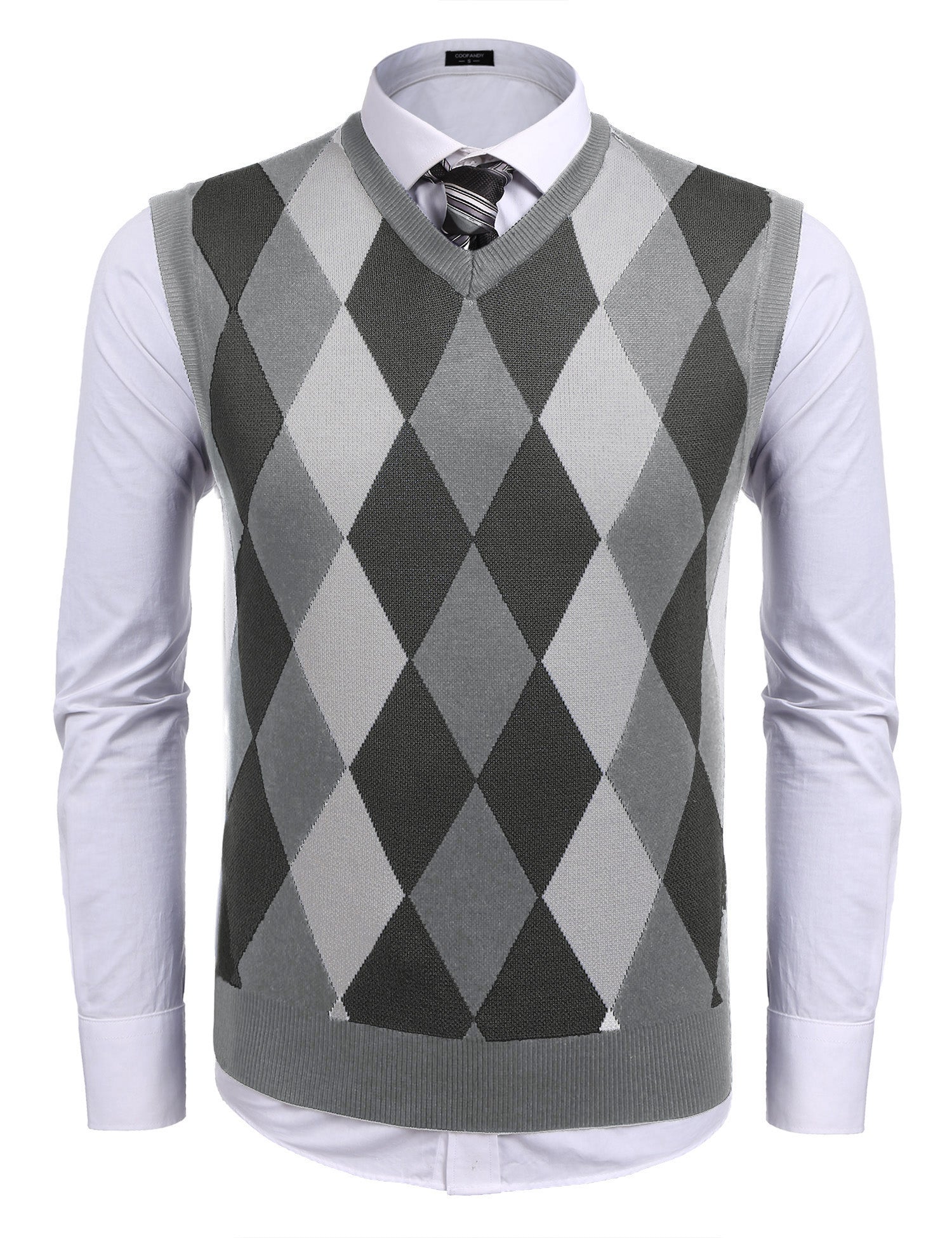 COOFANDY Men's Sleeveless V Neck Pullover Sweater Slim Fit Casual Argyle Sweater Vest