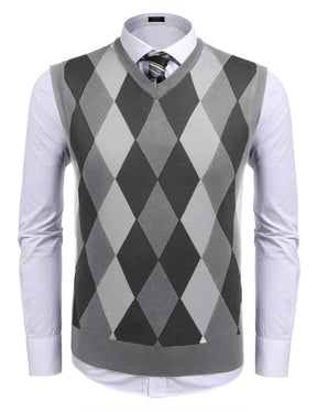 COOFANDY Men's Sleeveless V Neck Pullover Sweater Slim Fit Casual Argyle Sweater Vest