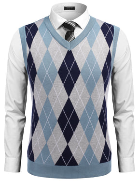 COOFANDY Men's Sleeveless V Neck Pullover Sweater Slim Fit Casual Argyle Sweater Vest