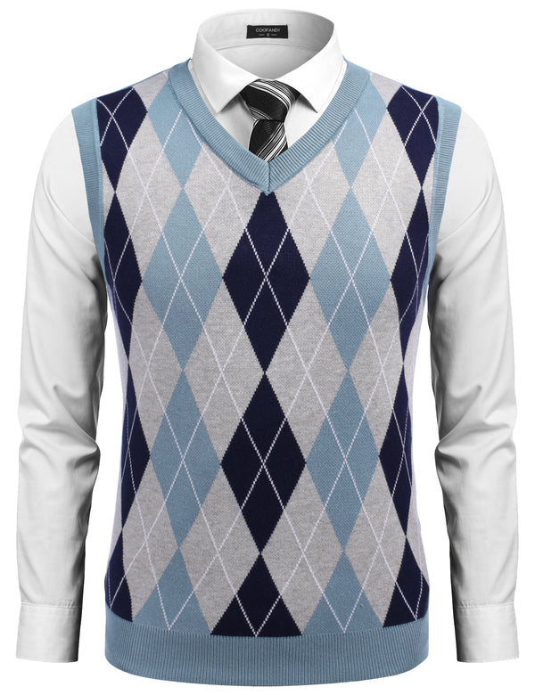COOFANDY Men's Sleeveless V Neck Pullover Sweater Slim Fit Casual Argyle Sweater Vest