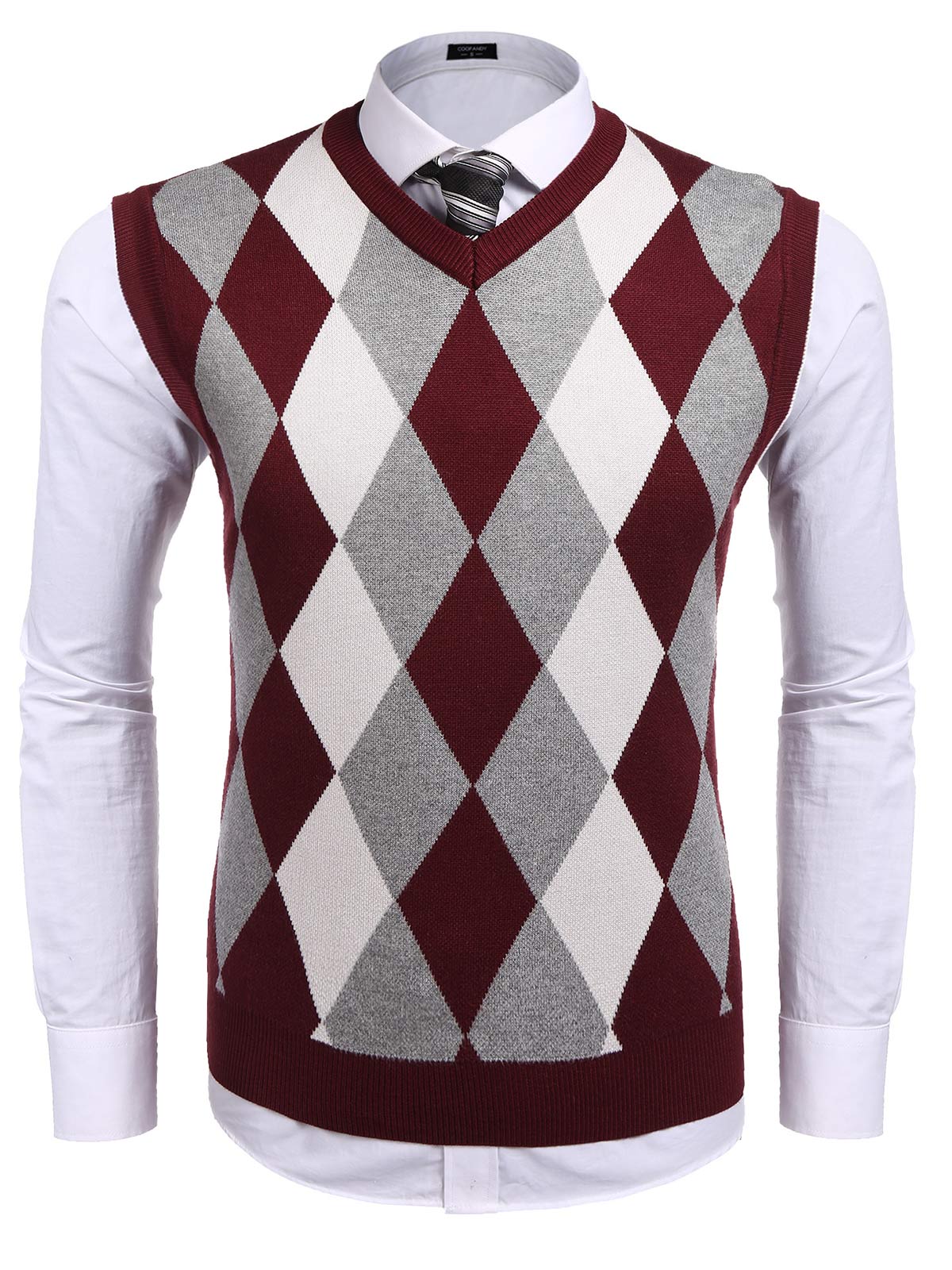 COOFANDY Men's Sleeveless V Neck Pullover Sweater Slim Fit Casual Argyle Sweater Vest